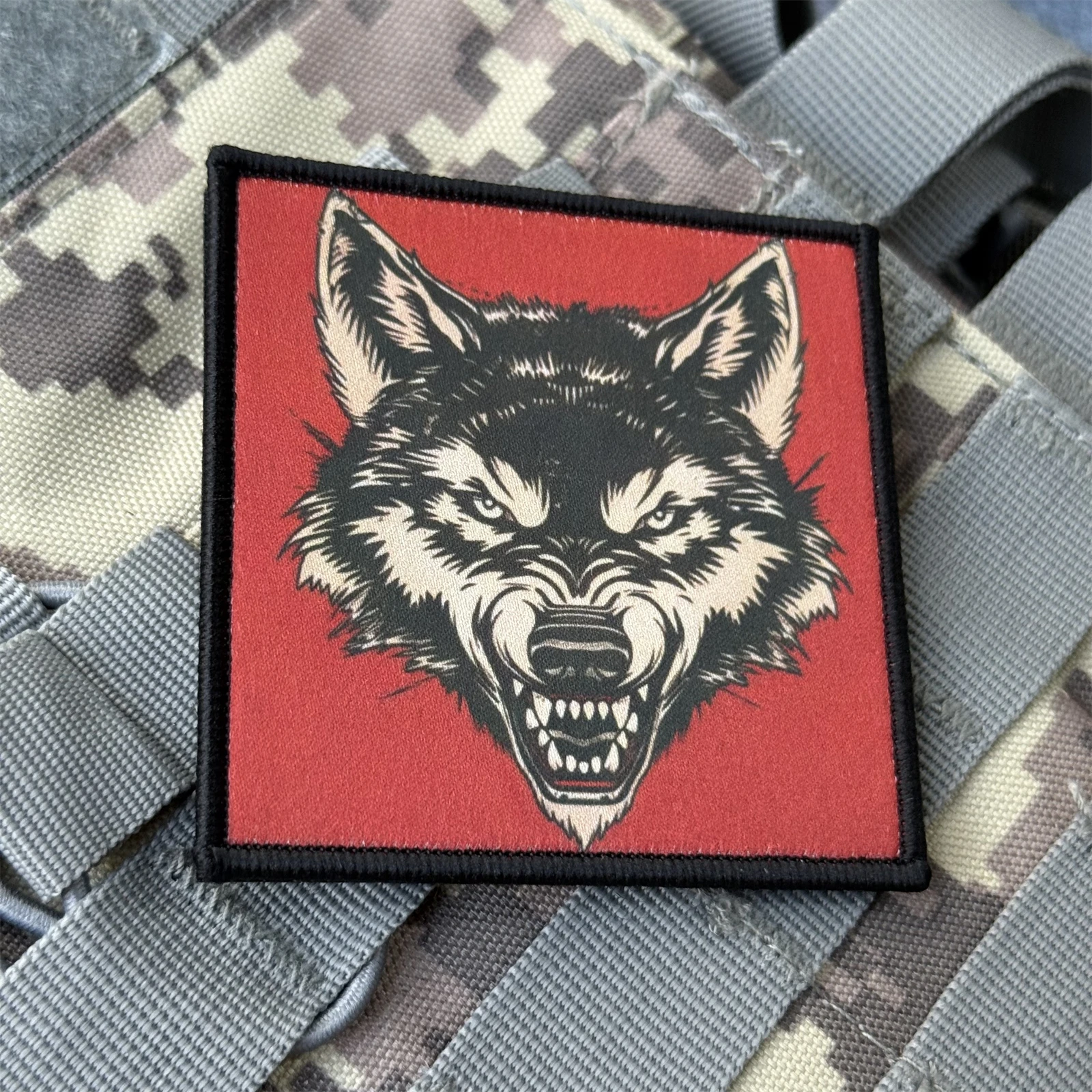 Insignia de moral con estampado divertido de lobo hambriento, emblema militar, brazalete táctico, gancho y bucle, ropa, mochila, accesorios, pegatinas - imagen 5