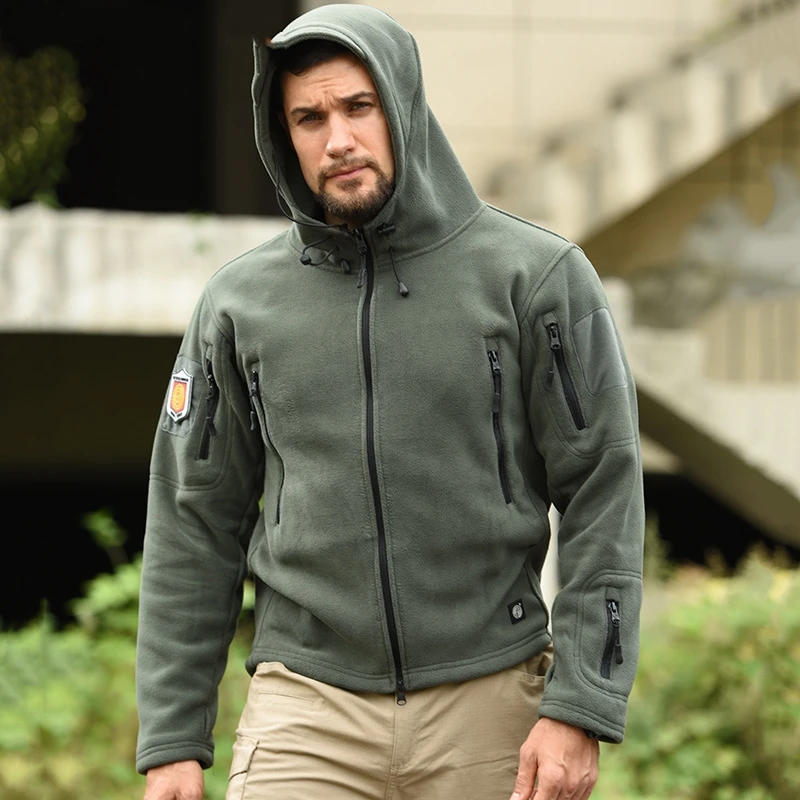 Chaqueta táctica de lana para hombre, chaqueta militar con cremallera completa, abrigo cálido con capucha para exteriores, chaquetas Softshell del ejército para hombre, Otoño e Invierno - imagen 5