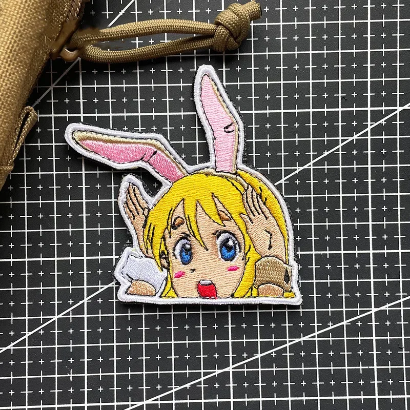 Parches militares de Anime para niña, insignia bordada con orejas de conejo, Sailor Moon, ojos grandes, Linda pegatina táctica para bolsa, aplique para ropa - imagen 2