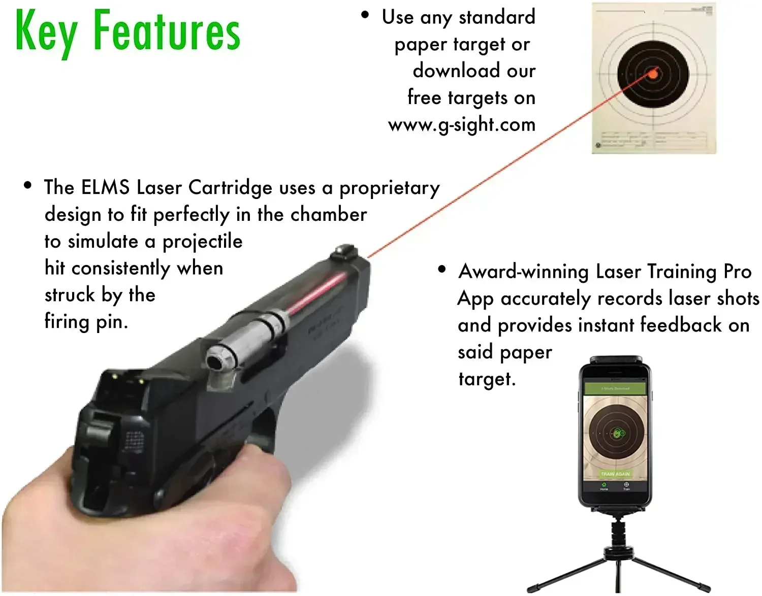 Bala láser de entrenamiento táctico.223.380.45ACP.38.40 9mm tapas a presión para pistola Rifle pistola de fuego seco vista de orificio 9x19mm G-sight ISPC - imagen 2
