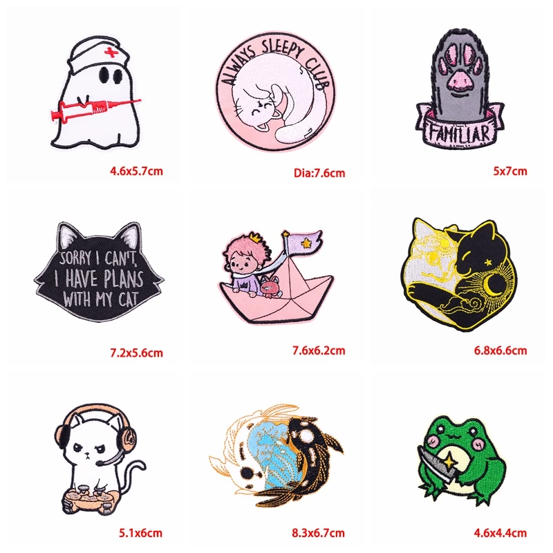 Parche bordado de gato OVNI espacial, parche de pato de gato de dibujos animados, parches termoadhesivos para planchar para ropa, coser DIY, 5 uds. - imagen 4