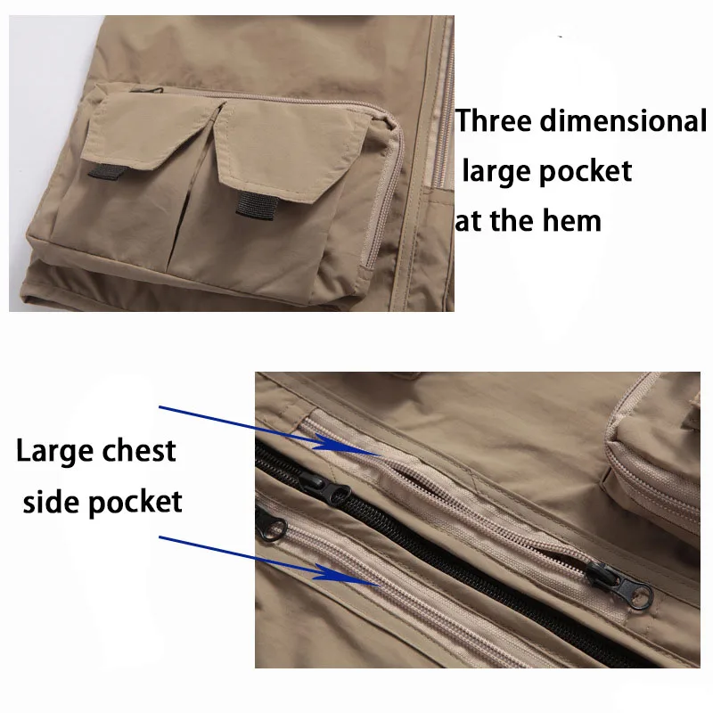 Men's Vest Tactical Webbed Gear Fishing Vests Summer Photographer Waistcoat Tool Multi Pocket Mesh Work Sleeveless Jacket Male - imagen 2