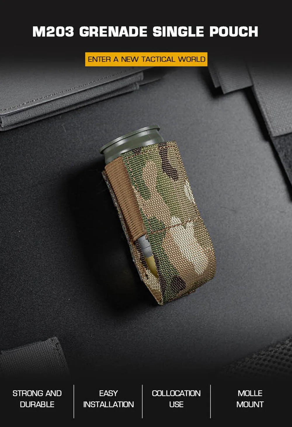 Bolsa táctica MOLLE para granada de humo vista frontal