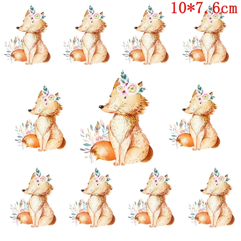 Parches térmicos de transferencia de calor Vynil para planchar, adhesivos de dibujos animados de animales de la selva, para ropa, zorro, ciervo, oso, 10 piezas - imagen 4