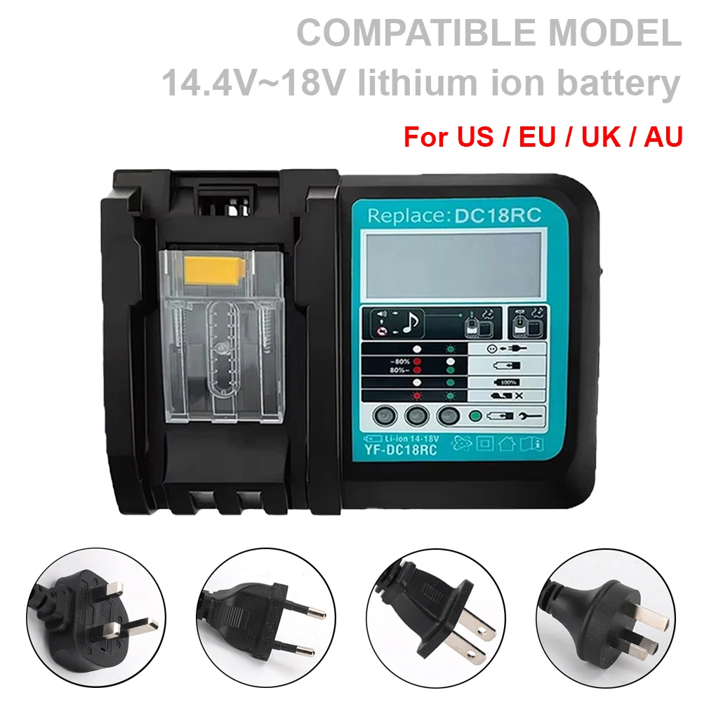 DC18RC para Makita 18V cargador de batería de taladro 3A cargador de iones de litio para Makita 14,4 V 18V LXT BL1815 BL1860 BL1430 BL1450