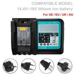 DC18RC para Makita 18V cargador de batería de taladro 3A cargador de iones de litio para Makita 14,4 V 18V LXT BL1815 BL1860 BL1430 BL1450