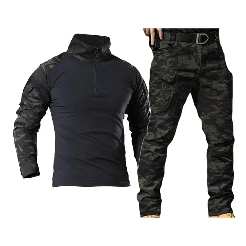 Uniformes tácticos IL uniforme de caza conjunto de camisa táctica ropa de camuflaje Airsoft traje táctico de senderismo Multicam negro - imagen 4