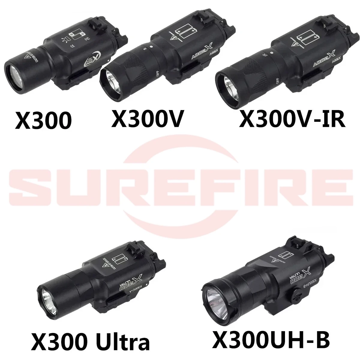 Pistola táctica SureFire X300 Ultra X300V X300V-IR X300UH-B XH15 XH35, luz LED compatible con riel de 20mm, linterna de caza Airsoft