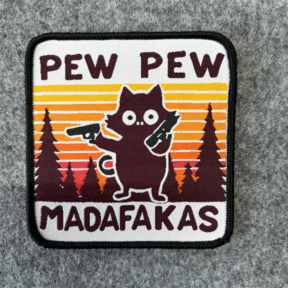 Parche táctico Pew Madafakas Cat Morale, emblema con gancho estampado bonito, doble arma, chaleco de gato negro, brazalete, pegatina para mochila militar - imagen 3