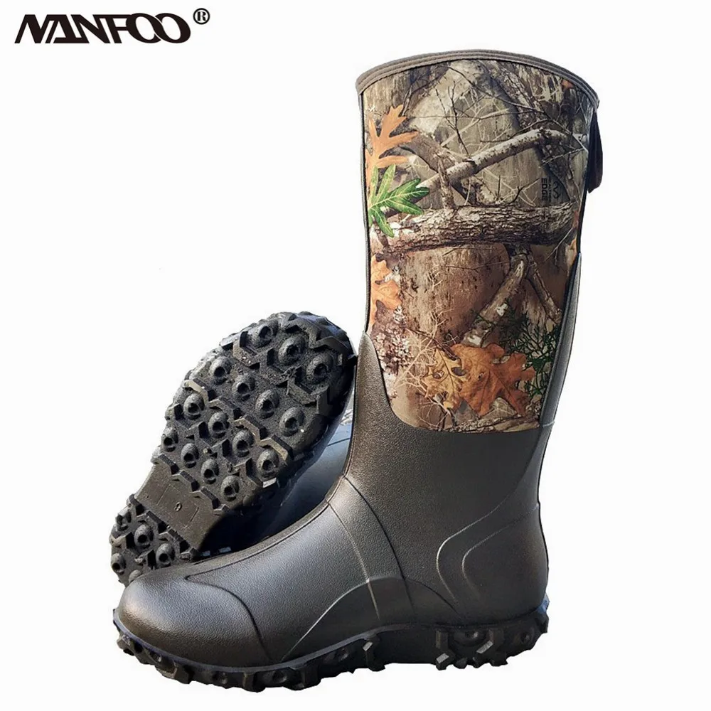 Botas de lluvia altas para caza y pesca de camuflaje biónico de árbol impermeables para hombre, zapatos para caminar con agua gruesa para exteriores, botas para lavar coches
