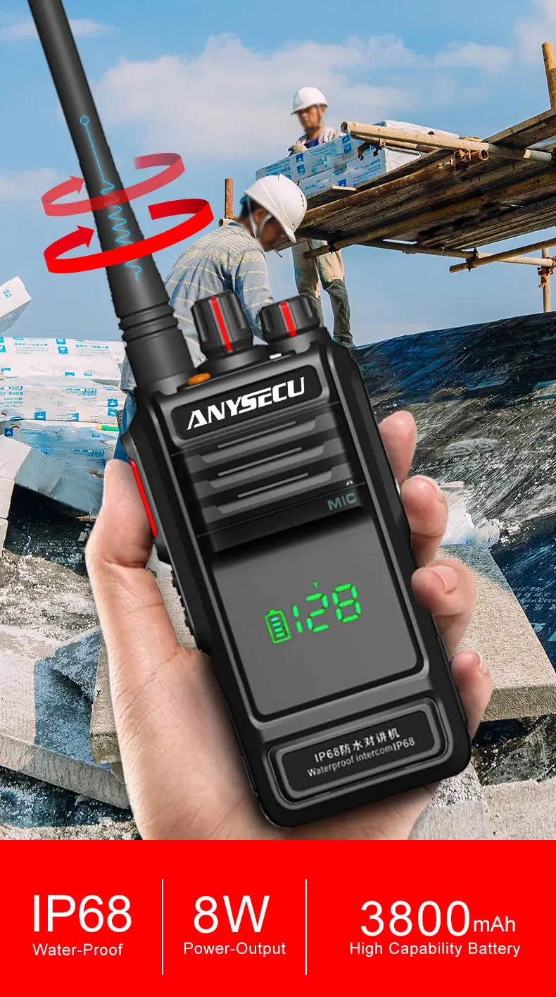Anysecu W360 IP68 Radio bidireccional resistente al agua con diseño de pantalla de vista activa VHF 136-174MHz o UHF 400-520MHz - imagen 3