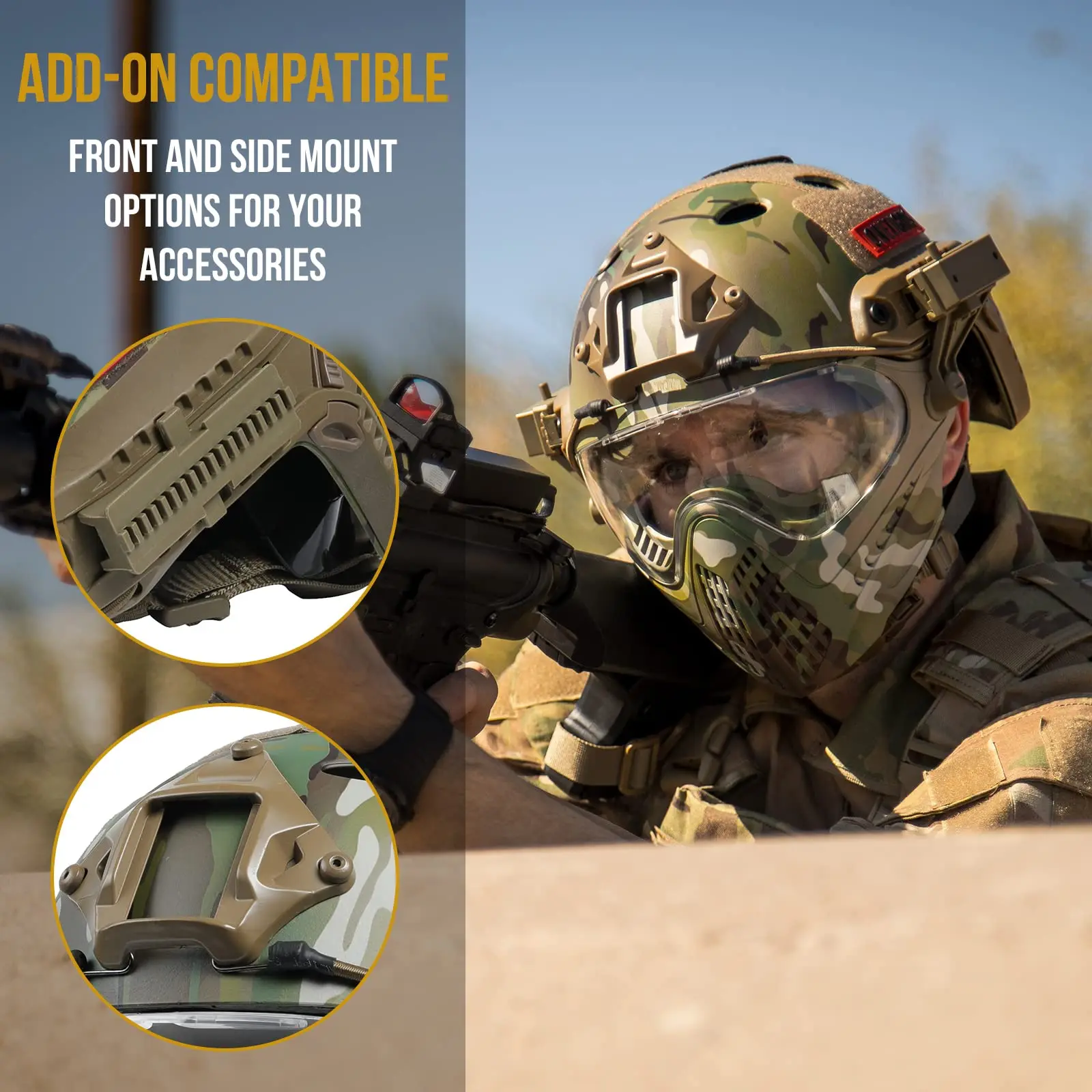 Casco táctico PJ, casco de Paintball Airsoft, casco protector integrado con máscara facial completa extraíble y gafas para juego CS - imagen 4