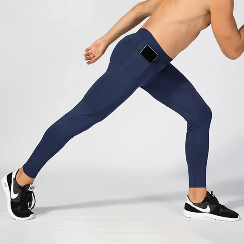 Pantalones de compresión para hombre, ropa deportiva de secado rápido, mallas para correr, Legging, entrenamiento físico, deporte de ciclismo, pantalones de Yoga con bolsillo con cremallera - imagen 5