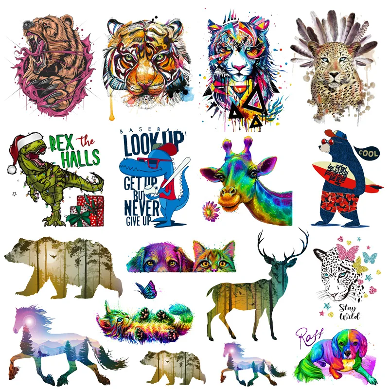 Parche de transferencia de calor de oso, caballo tigre, bricolaje, Punk/animales coloridos, transferencias de hierro para ropa, camiseta, pegatina de hierro para ropa