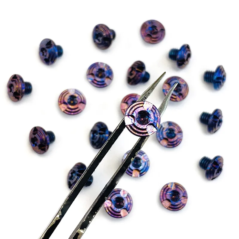 CNC Damasco patrón cuchillo mango Timascus titanio M4 tornillo clavo T10 Torx cabeza de botón DIY hacer piezas de accesorios