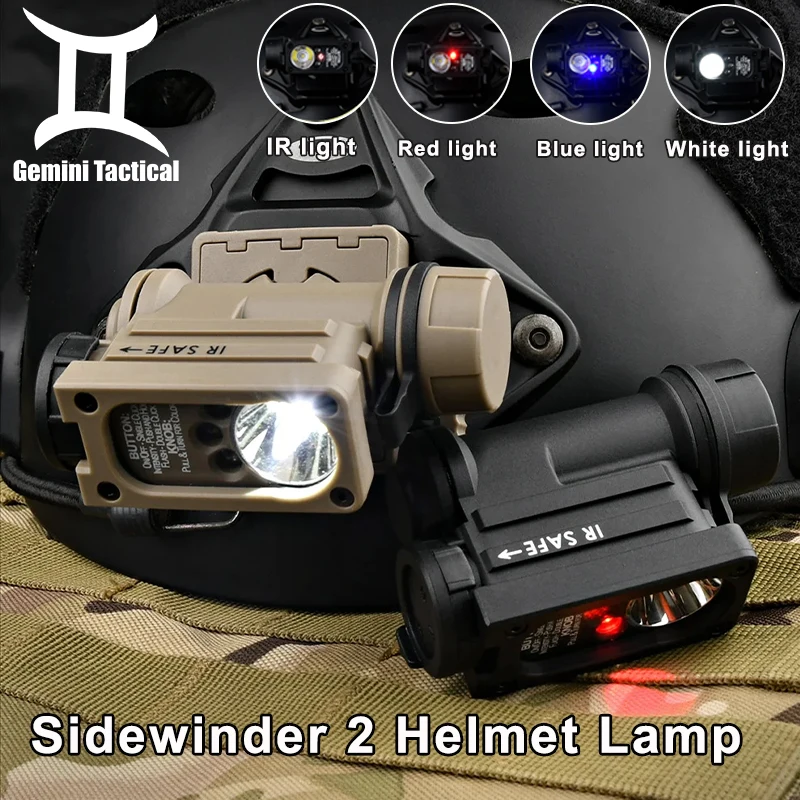 Lámpara táctica Sidewinder 2 para casco, luz estroboscópica roja/azul/blanca/IR, luz IFF para caza y pesca, linterna LED auxiliar PEQ15 - imagen 2