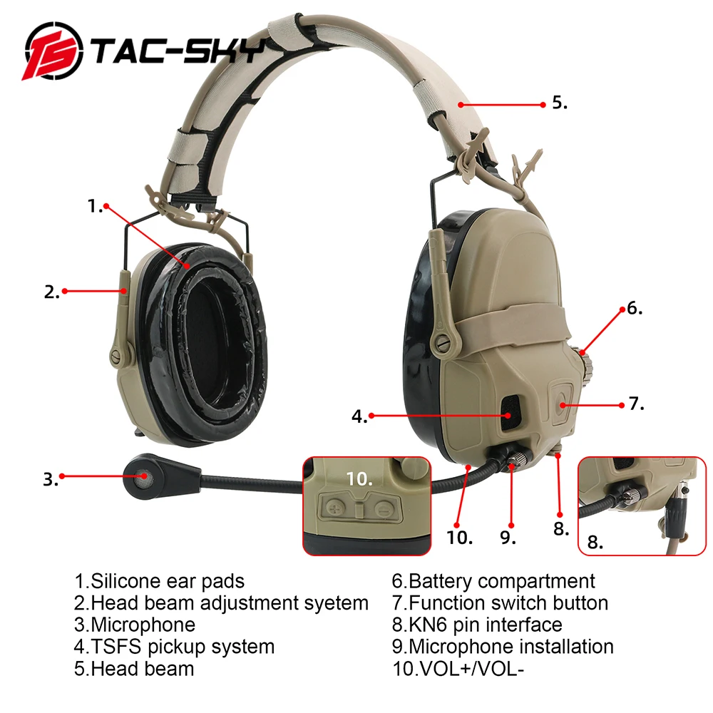 Auriculares tácticos militares TS TAC-SKY, cascos digitales duales DPS AMP, compatibles con versión militar PTT - imagen 3