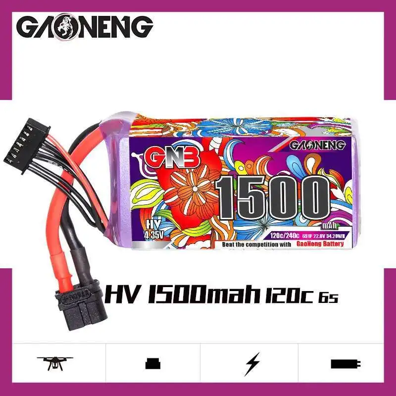1/2Set GNB 4S 6S 1100/1300/1500/1850mAh 15,2 V 22,8 V 120C con XT60 para Dron FPV helicóptero avión batería Lipo recargable - imagen 5