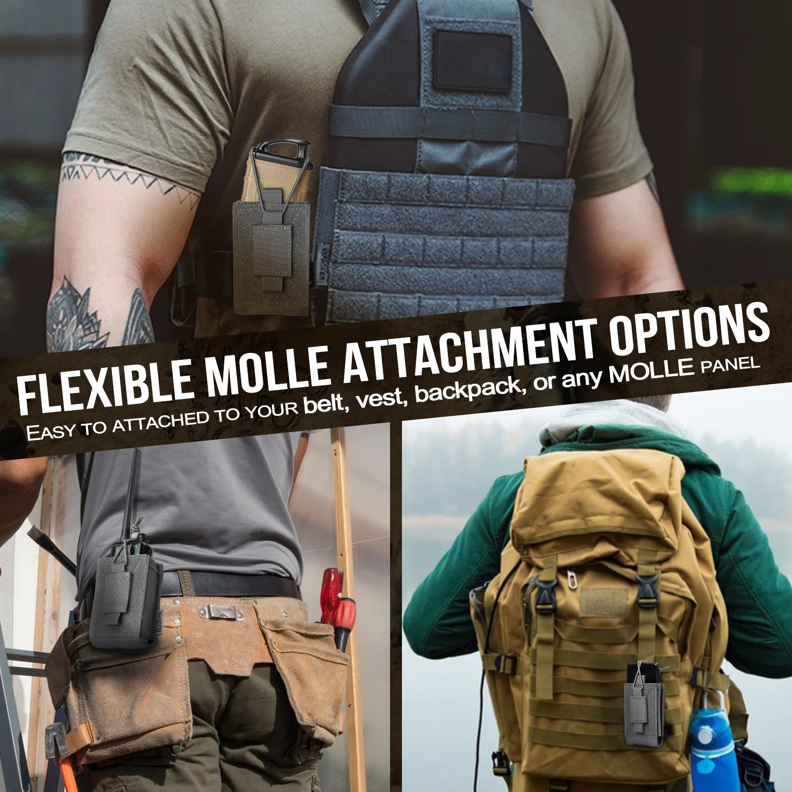 ONETIGRIS-funda táctica MOLLE para Radio, bolsa para Walkie Talkie, Rifle Mag para BaoFeng UV-5R BF-F8HP, bolsa para Walkie Talkie de nailon - imagen 5