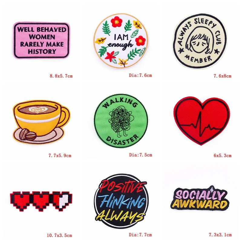 Prajna parche bordado de letras, parches termoadhesivos para ropa, apliques de chaqueta, Parche de dibujos animados, bricolaje, 10 unids/lote - imagen 4