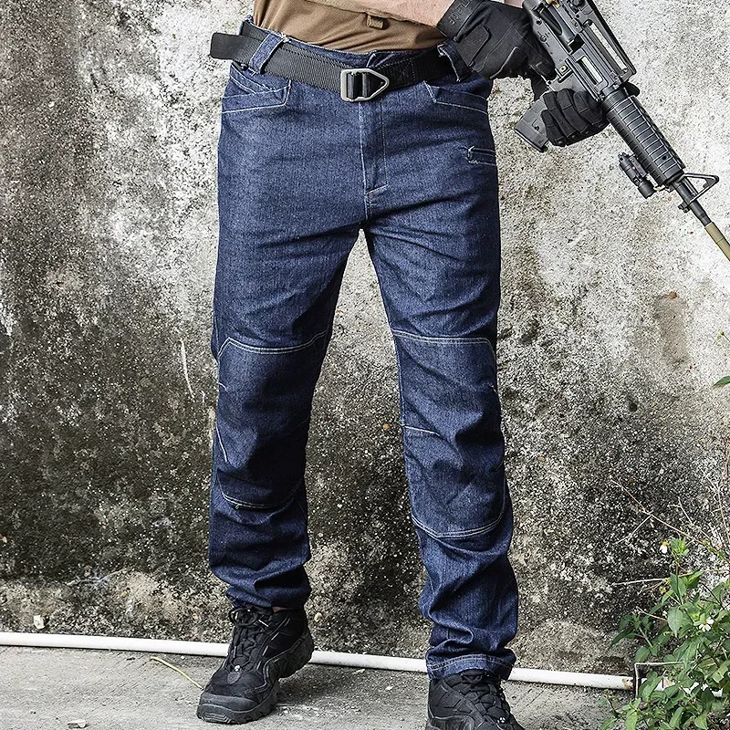 Pantalones vaqueros Cargo tácticos para hombre, pantalón de trabajo para deportes al aire libre, elásticos, rectos, resistentes al desgaste, multibolsillo, combate militar - imagen 2