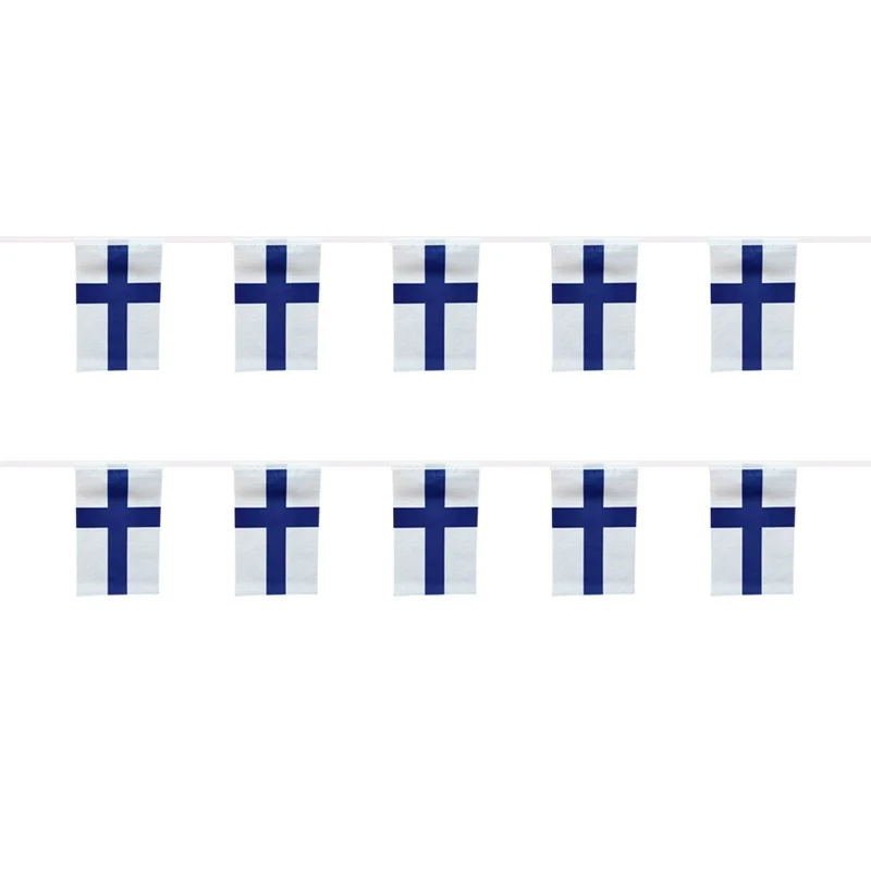 BANDERA DE SKY, banderines de Finlandia, 14x21cm, 20 unids/lote, banderas de hilo de Finlandia, banderín, pancarta, fiesta, vacaciones para decoración