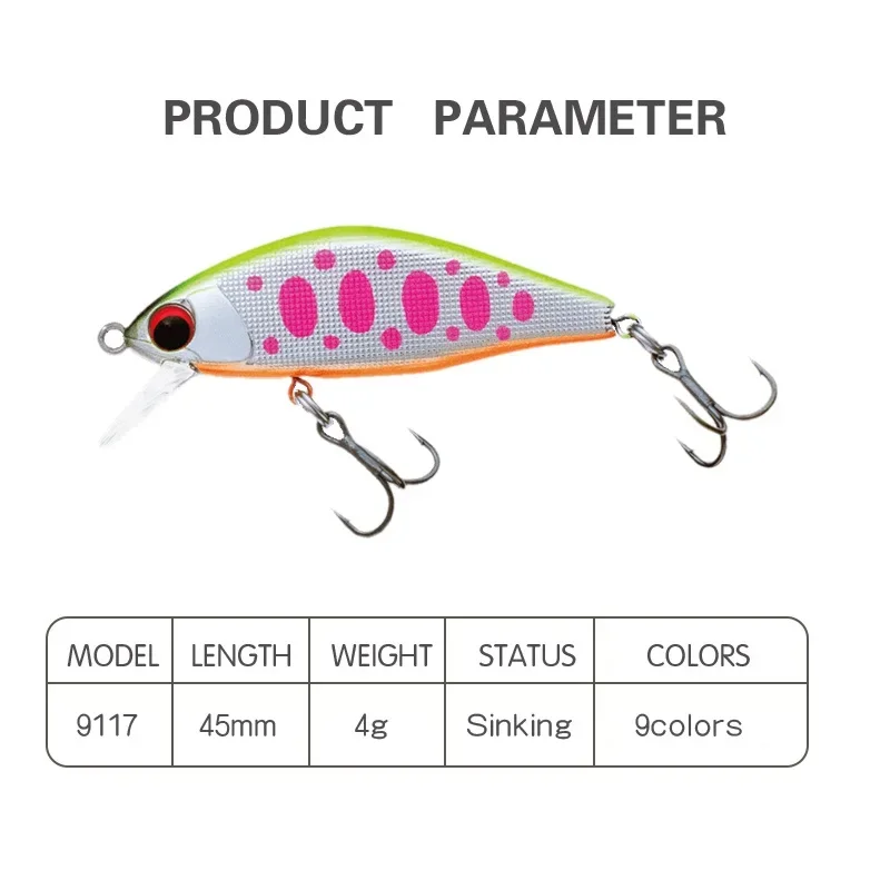 Señuelo de Pesca Minnow, 45mm, 4g, cebo de corriente que se hunde, Pesca dura Issen para trucha, Lucio, perca, lubina, diseño japonés - imagen 5