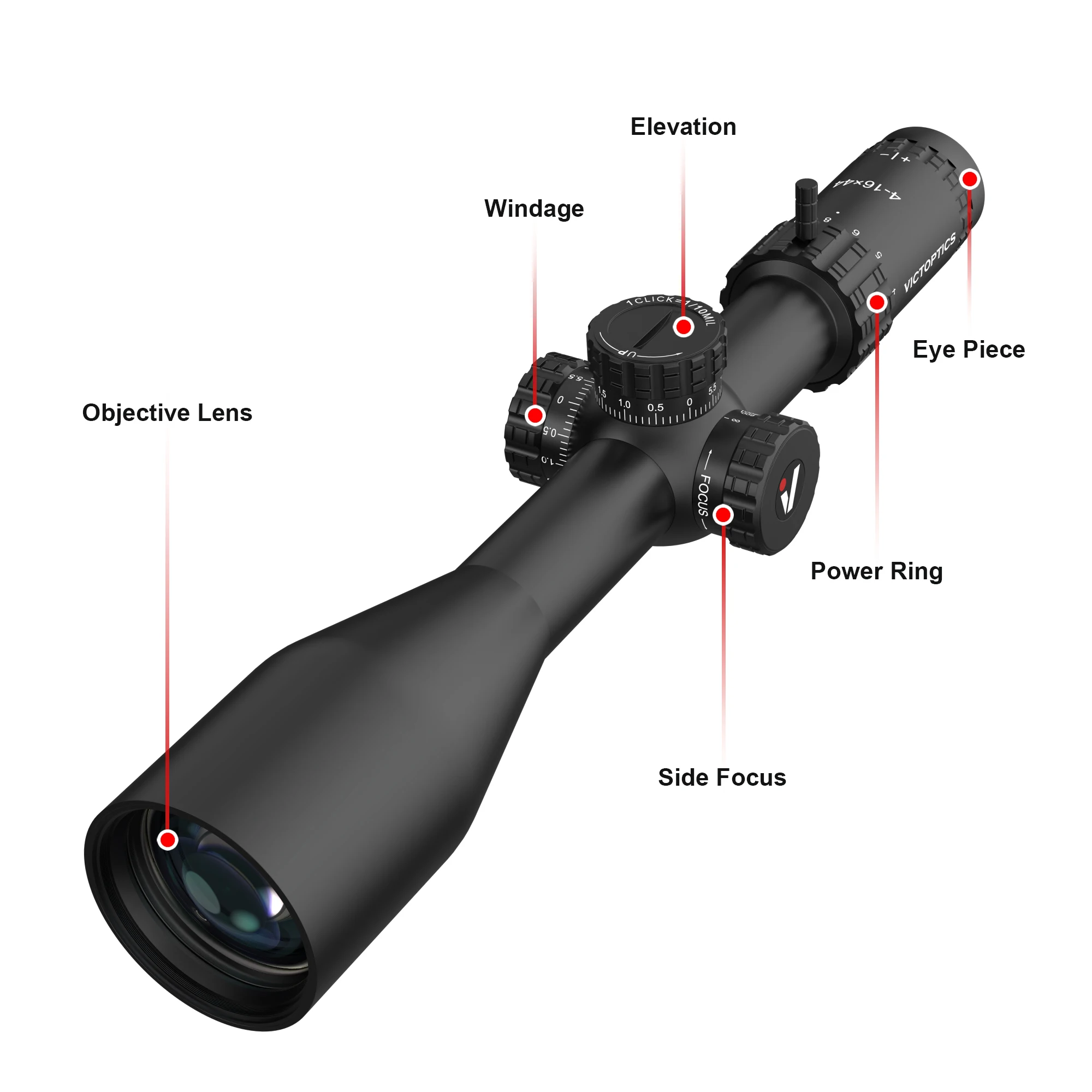 VictOptics S4 4-16x44 Alcance de Rifle SFP, Óptica Cristalina, Con Función de Bloqueo de Torreta, Campo de Visión Amplio, Para Armas de Aire y Armas de Fuego - imagen 4