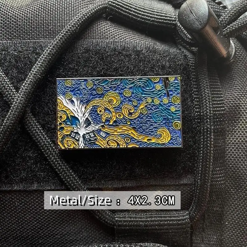 Van Gogh-pintura 3D de Metal pintado con gancho y bucle, brazalete artístico, estrella, cielo, Luna, noche, moral, insignia en la mochila, pegatina decorativa - imagen 4