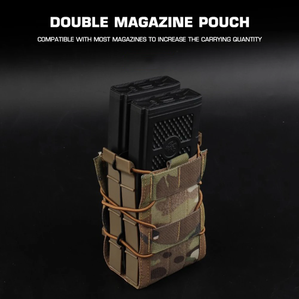 Bolsa táctica para revistas doble 5,56/7,62, tipo tigre, tamaño completo, Rifle de tiro de caza M4 AK AR15 MAG, bolsa con soporte, equipo de cinturón MOLLE - imagen 5