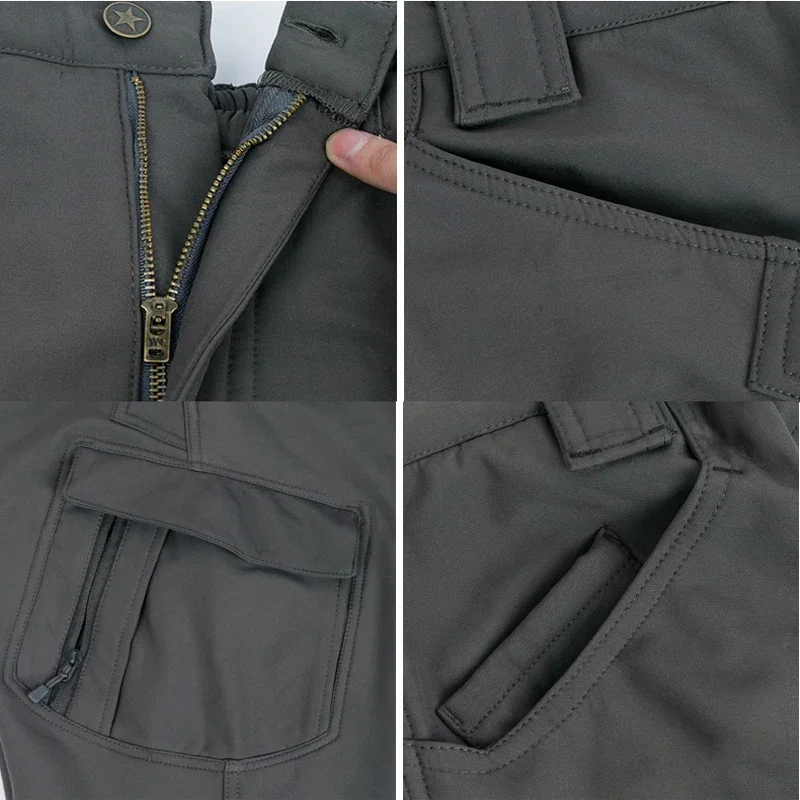 Pantalones Cargo tácticos Softshell para hombre al aire libre, pantalones de trabajo para acampar, senderismo, bolsillo militar, escalada, senderismo, caza, pantalones de lana - imagen 2