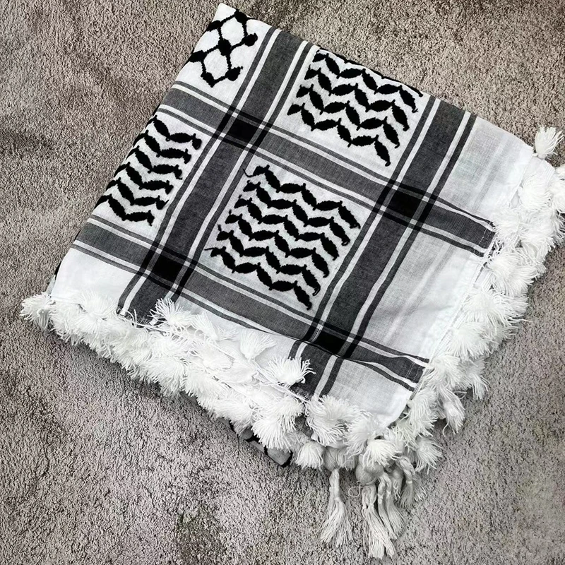 Q actividades al aire libre turismo camping tejido bufanda con borlas árabe Shemagh Keffiyeh bufanda CSscarf desierto senderismo pañuelos masculina - imagen 3