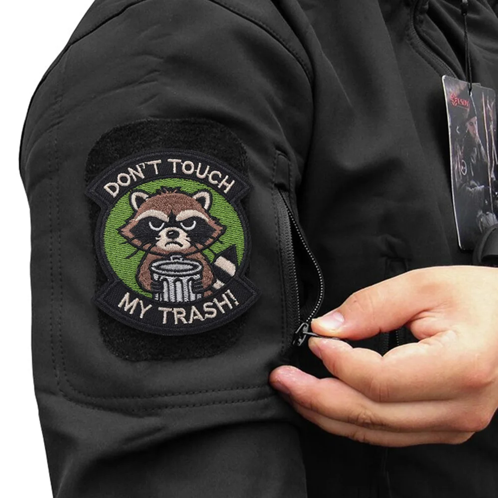 No tocar mi basura mapache moral parche táctico divertido gancho y bucle parche bordado insignia militar brazalete mochila pegatinas - imagen 3