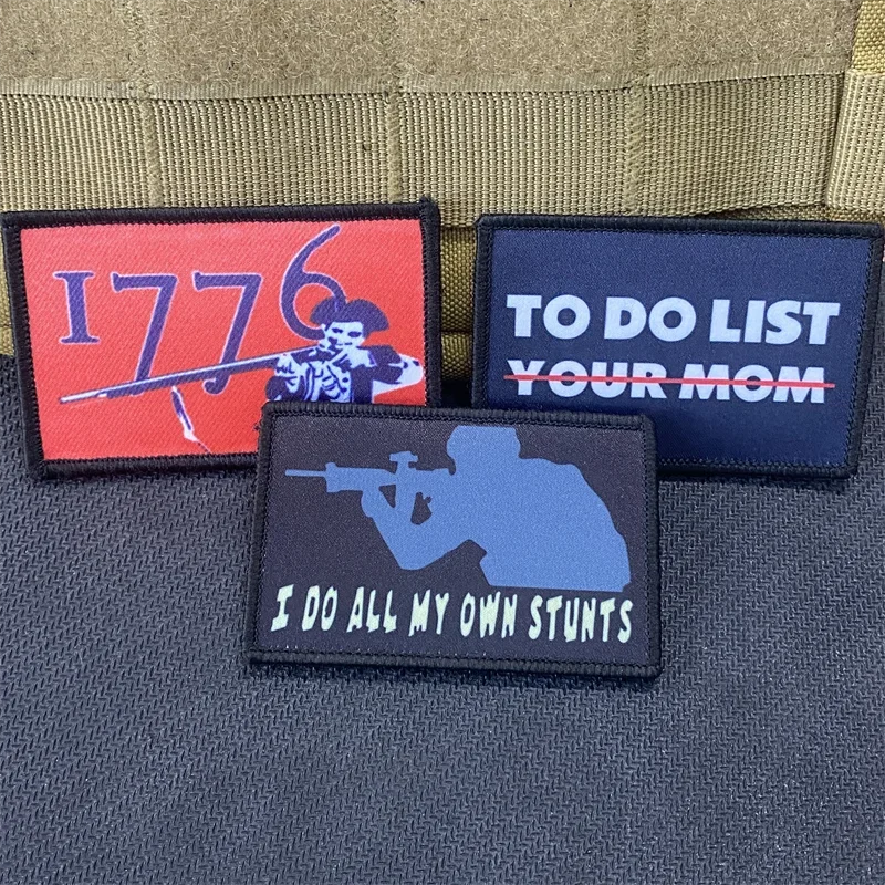 Parche impreso Patriot 1776, insignia de moral, hago todas mis propias acrobacias, pegatinas tácticas, parches de mochila de gancho y bucle - imagen 2