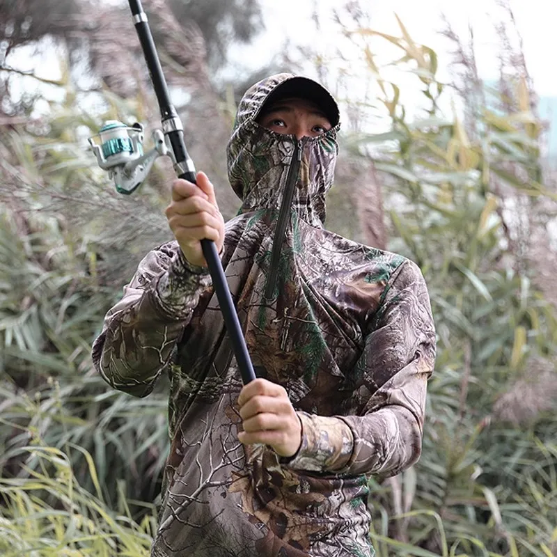 Chaqueta de pesca con protección solar fina de verano, chaqueta con capucha de manga larga para ciclismo, traje Ghillie de jungla de caza de camuflaje biónico de árbol - imagen 4