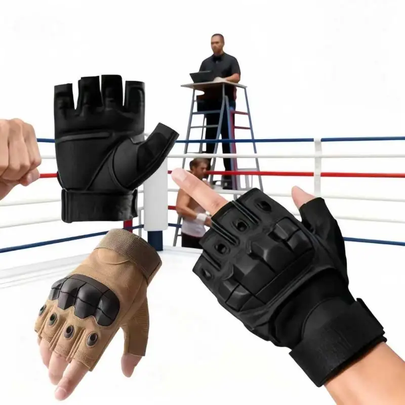 Guantes tácticos para exteriores, nudillos duros, Paintball, Airsoft, caza, combate, medio dedo, senderismo, motocicleta