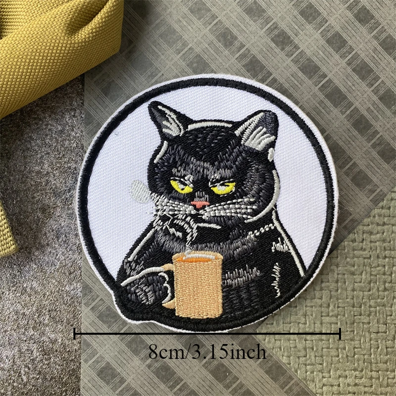 Parche bordado de moralidad táctica de gato para beber café, insignia militar, brazalete, gancho y bucle, ropa, mochila, sombrero, pegatinas - imagen 4