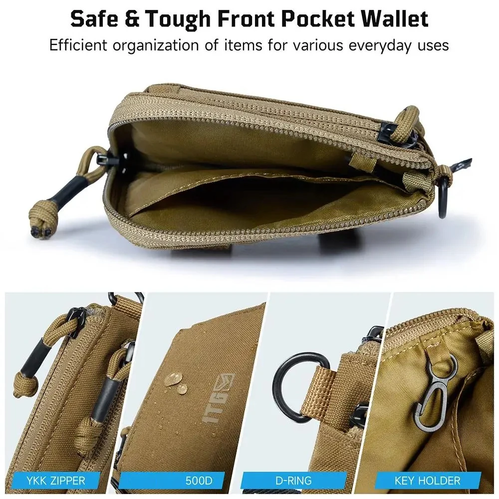 Bolsa EDC táctica impermeable 1TG, monedero portátil para cambio de llaves, Kit de viaje, monedero, Mini monedero, ranuras para tarjetas y bolsa con cremalleras - imagen 4