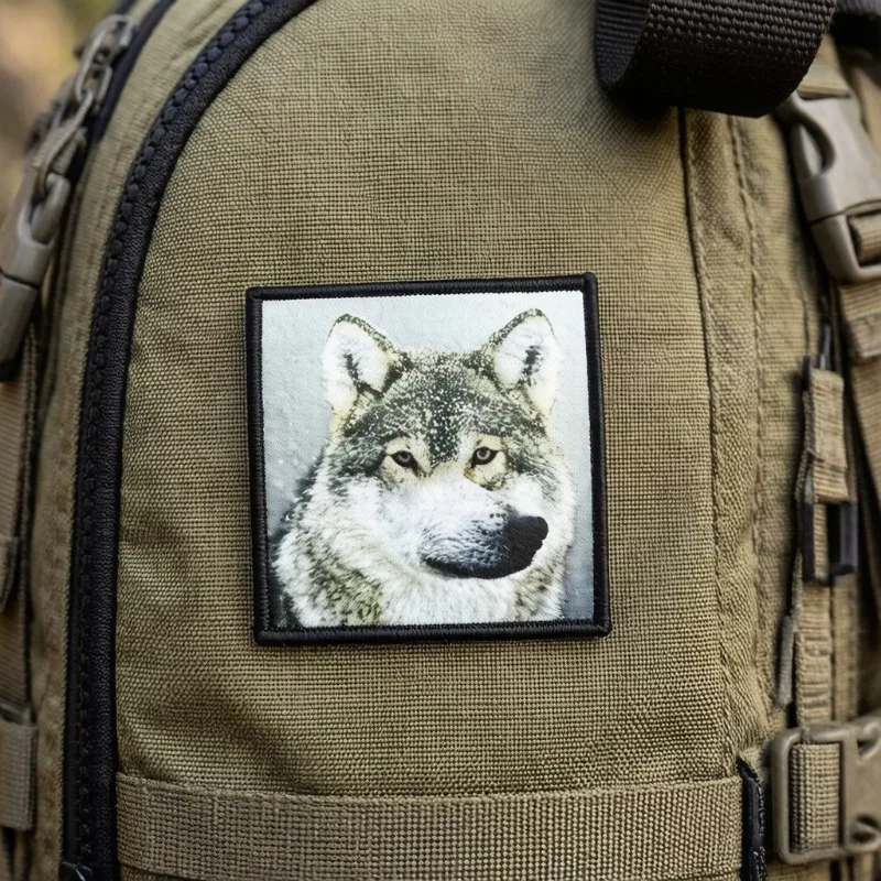 Parche táctico cabeza de lobo nieve, gancho y bucle MOLLE - imagen 4