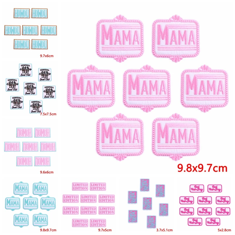 Parches termoadhesivos para ropa, parche bordado de estilo rosa, venta al por mayor de mamá, 10 unidades por lote - imagen 2