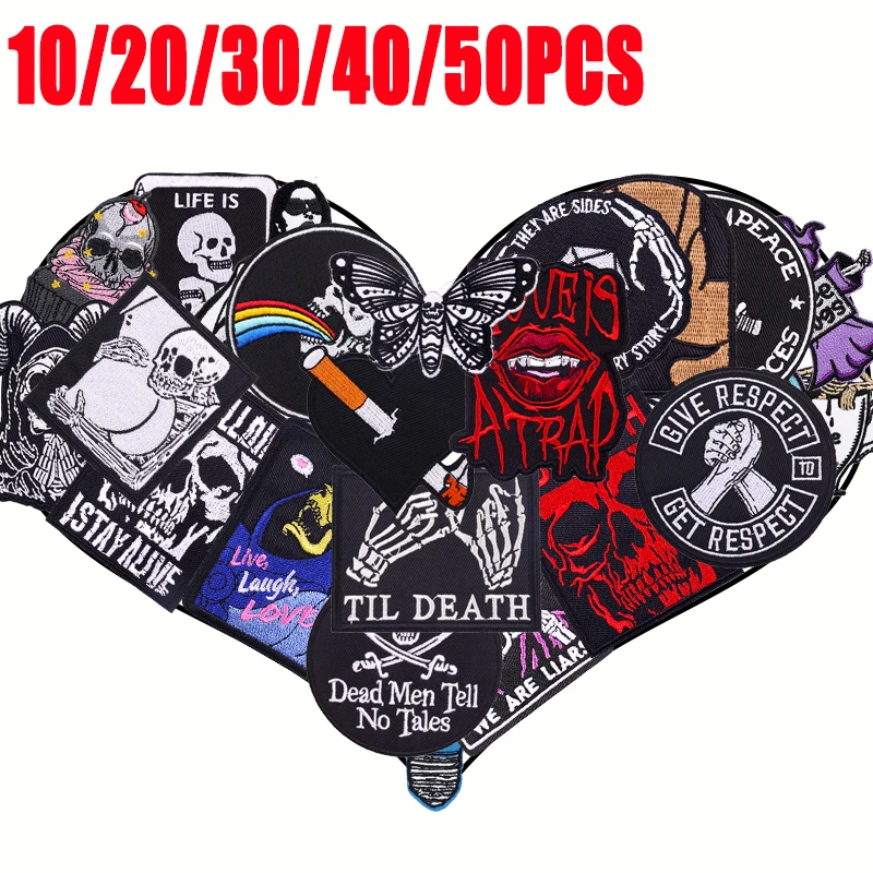 10/20/30/40/50 Uds. Parche Punk aleatorio de alta calidad parche bordado calavera de terror planchar en parches para ropa coser aplique adhesivo - imagen 2