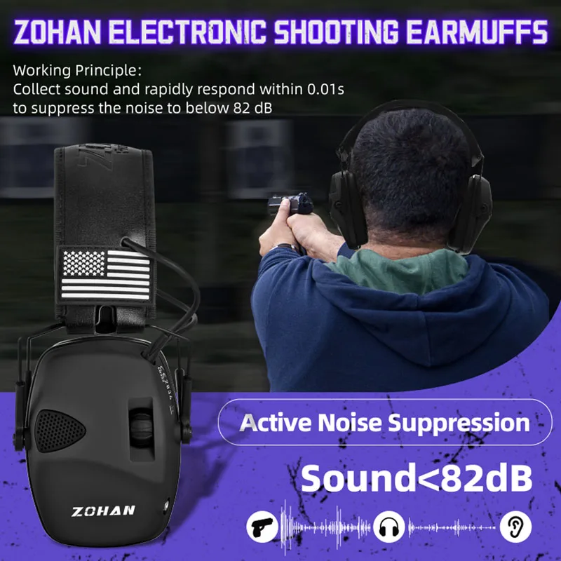 ZOHAN-orejeras electrónicas tácticas para tiro, caza, NRR, 25dB, protección auditiva con reducción de ruido, auriculares con amplificación de sonido 4X - imagen 3