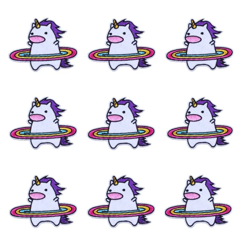 Parches bordados de unicornio de dibujos animados, 10 unids/lote, parche Fusible para planchar en la ropa, apliques de decoración de fiesta - imagen 3
