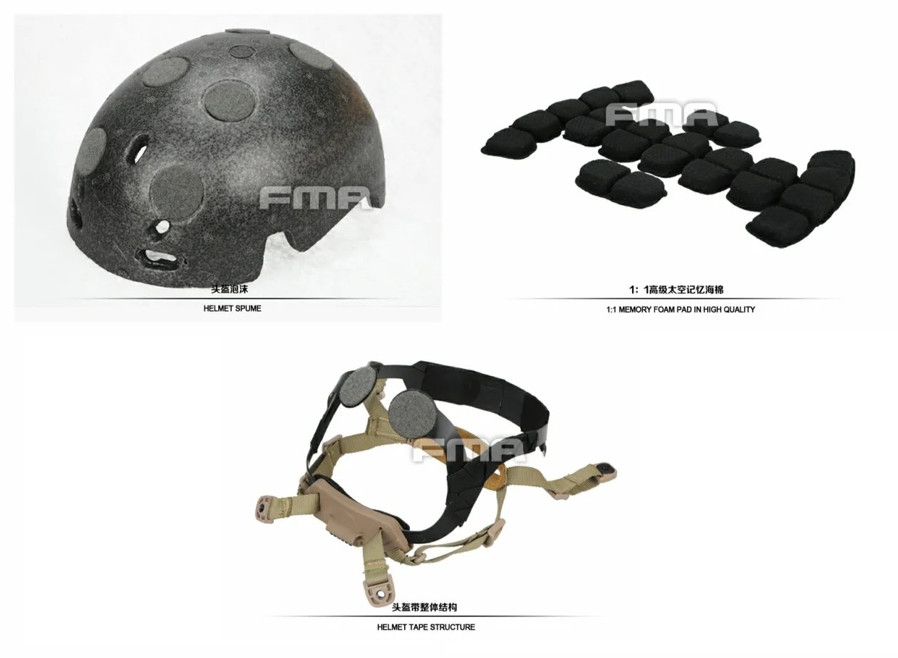 FMA Lux Liner con kit de esfera de gusano: espuma para casco + almohadilla para casco + cinta para casco + sistema de suspensión de nueva versión