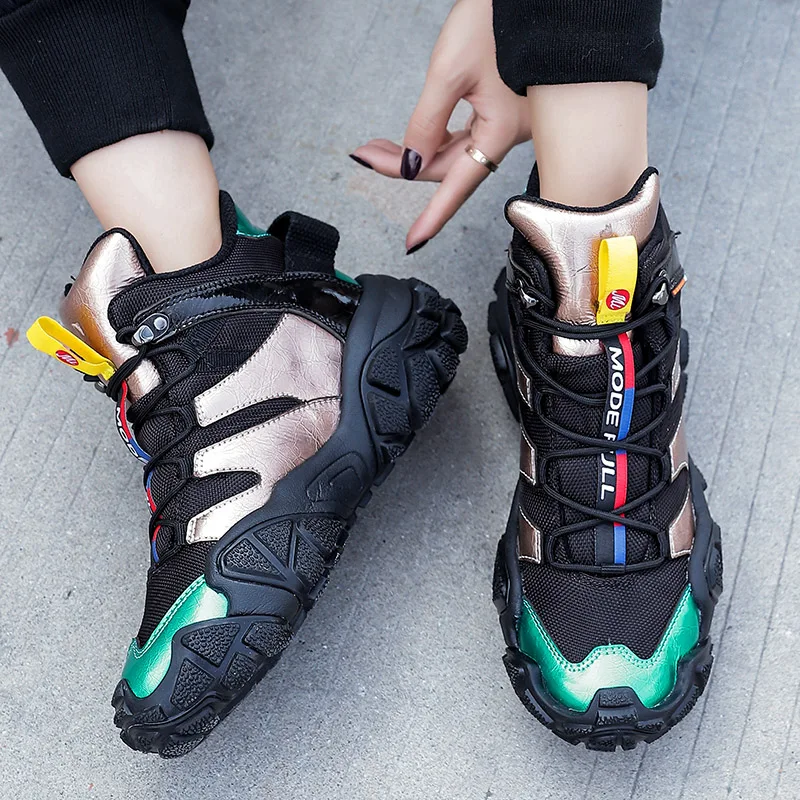 MODE FULL Zapatos de senderismo al aire libre, zapatos de trekking para hombre, botas de cuero coloridas de alta calidad para otoño e invierno, zapatillas impermeables para mujer - imagen 3