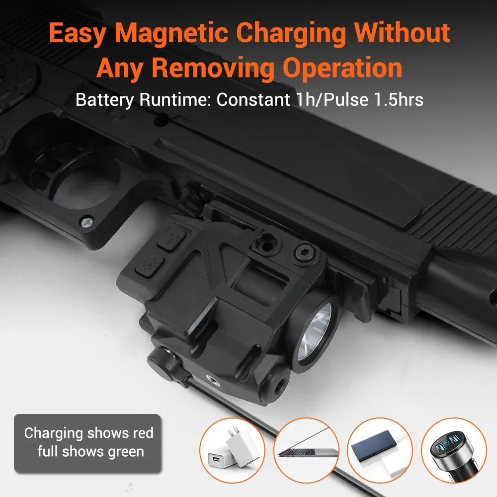 Combo de luz de pistola láser verde, linterna de pistola recargable magnética de 800LM, mira láser para riel Picatinny de 20mm - imagen 2