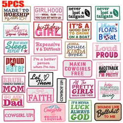 5 unids/lote sombreros chaquetas DIY parche bordado de dibujos animados Logo eslogan parche hierro en parches para ropa parches termoadhesivos insignia