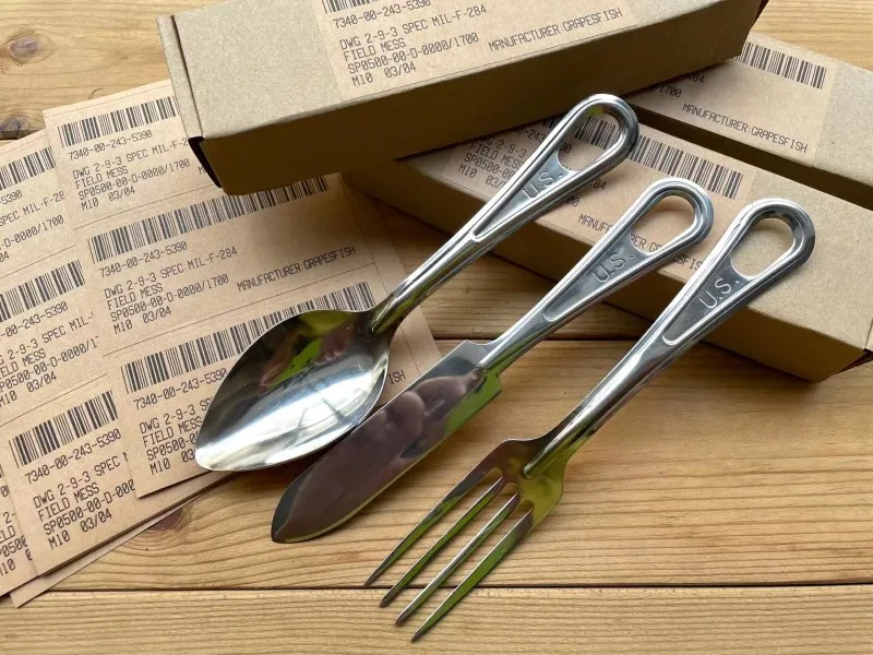 Tenedor y cuchara para acampar al aire libre, cubiertos de acero inoxidable 304, equipo portátil para comedor - imagen 2