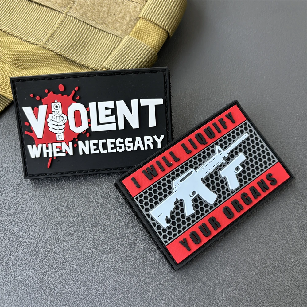 Parche táctico violento cuando sea necesario, Parche de gancho y bucle de PVC, Calavera militar con pistola, insignia de moral, brazalete, mochila, pegatinas para ropa - imagen 4