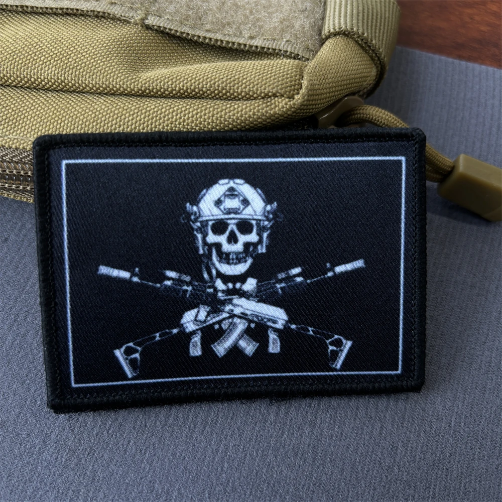 Parches tácticos de moral de esqueleto "Russian Roger", cazador de cabeza, parche de gancho y bucle impreso de PU, insignia de Chevron militar, pegatinas para mochila - imagen 3
